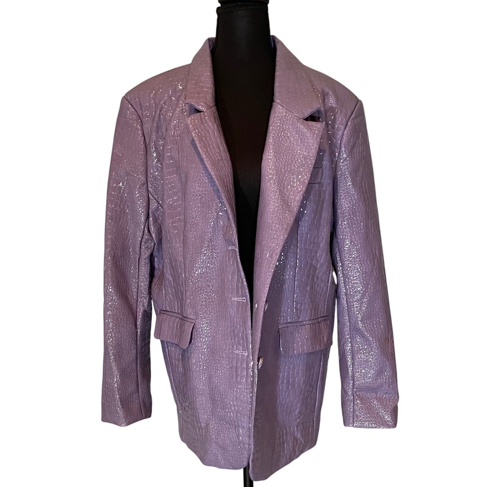 NASTY GAL Collection‎ Women Lilac Croc Embossed Faux Leather Blazer Jacket NWT